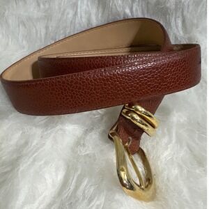 First Issue Belt Womens L Brown Pebbled Leather Gold Buckle USA Classic Vintage